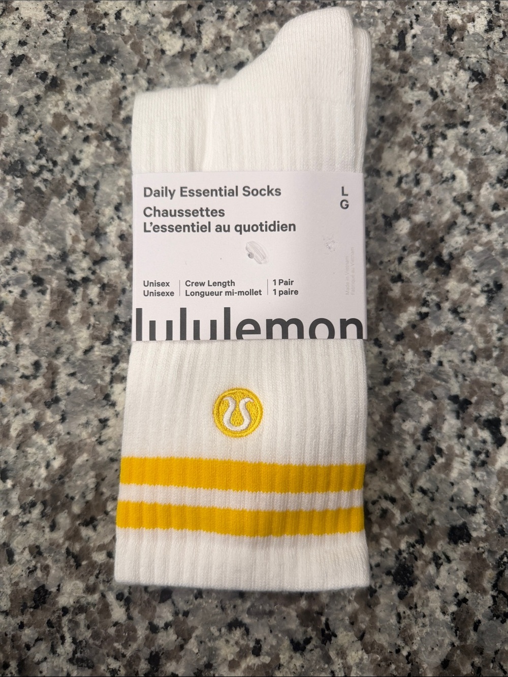 lululemon athletica White Crew Socks with Yellow Stripe and Logo